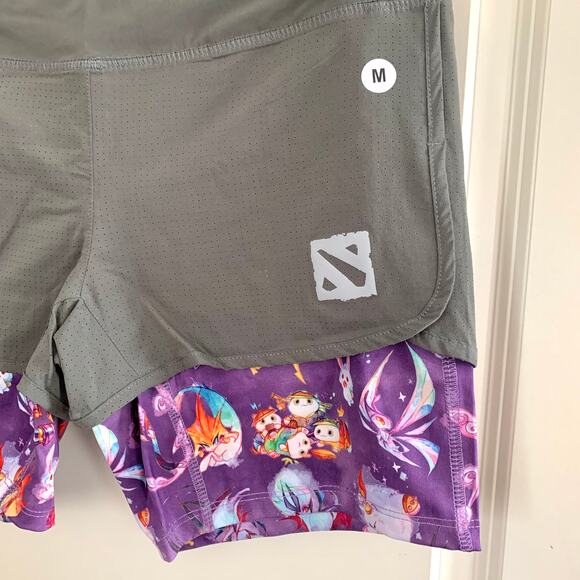 3/$15 NEW Dota 2 Logo Printed Shorts with Zippered Pocket in Gray/Purple - Picture 3 of 9